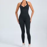 Solid Color Halterneck Backless Sport Jumpsuit GQSA-520166