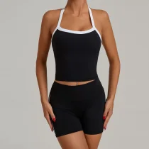 Halterneck Backless Tight Sport Two Piece Shorts Set GQSA-1211/1340