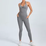 Solid Color Halterneck Backless Sport Jumpsuit GQSA-520166