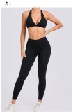Solid Color Sport Halterneck Bra Pants Suit GQSA-10317/43202