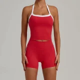 Halterneck Backless Tight Sport Two Piece Shorts Set GQSA-1211/1340