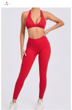 Solid Color Sport Halterneck Bra Pants Suit GQSA-10317/43202