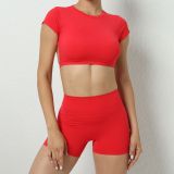 Soilid Color Backless Sport Two Piece Shorts Set GQSA-71200/13776