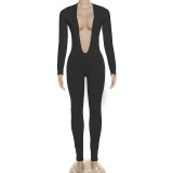 Deep V Neck Long Sleeve Solid Color Jumpsuit XEF-K25Q80024