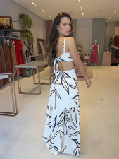 Print Backless Tie Up Sling Maxi Dress GYLY-10360