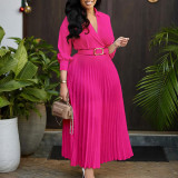 Plus Size Lapel Pleated Midi Dress GATE-522