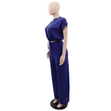 Solid Color Short Sleeve Zipper Two Piece Pant Set GYLY-10163