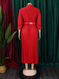 Plus Size Solid Color Press Pleated Midi Dress GATE-472