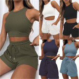 Solid Color Sleeveless Two Piece Shorts Set YMZY-PP0028