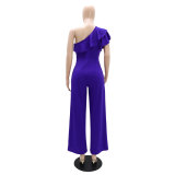 Solid Color Single Shoulder Jumpsuit GYLY-10348