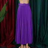Plus Size High Waist Press Pleated Half Body Skirt(With Belt) GATE-D293P