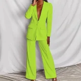 Plus Size Solid Color Blazer Two Piece Pants Set YZCF-ZL1396