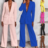 Plus Size Solid Color Blazer Two Piece Pants Set YZCF-ZL1396