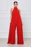 Solid Color Halterneck Chiffon Loose Jumpsuit GYLY-9491