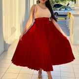 Plus Size High Waist Press Pleated Half Body Skirt(With Belt) GATE-D293P