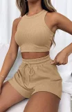 Solid Color Sleeveless Two Piece Shorts Set YMZY-PP0028