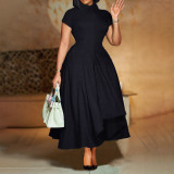 Plus Size Solid Color Irregular Midi Dress GATE-514
