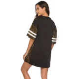 Letter Print Sequin Half Sleeve Mini Dress OSIF-18634