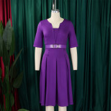 Plus Size Solid Color Half Sleeve Midi Dress GATE-533
