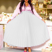 Plus Size High Waist Press Pleated Half Body Skirt(With Belt) GATE-D293P