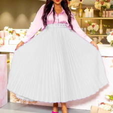 Plus Size High Waist Press Pleated Half Body Skirt(With Belt) GATE-D293P