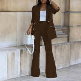 Plus Size Solid Color Blazer Wide Leg Pants Suit YZCF-ZL1775