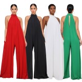 Solid Color Halterneck Chiffon Loose Jumpsuit GYLY-9491