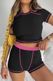 Contrast Color Short Sleeve Two Piece Shorts Set YD-YDT-021-D7