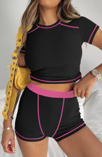 Contrast Color Short Sleeve Two Piece Shorts Set YD-YDT-021-D7