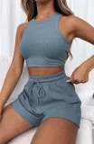Solid Color Sleeveless Two Piece Shorts Set YMZY-PP0028