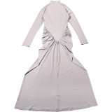 Long Sleeve Pleated Slim Maxi Dress GYME-K25D81046