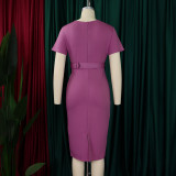 Plus Size V Neck Short Sleeve Pencil Dress GATE-504