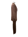 Plus Size Solid Color Blazer Wide Leg Pants Suit YZCF-ZL1775