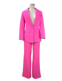 Plus Size Solid Color Blazer Two Piece Pants Set YZCF-ZL1396