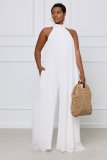 Solid Color Halterneck Chiffon Loose Jumpsuit GYLY-9491