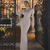 Long Sleeve Pleated Slim Maxi Dress GYME-K25D81046