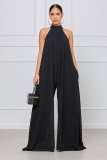 Solid Color Halterneck Chiffon Loose Jumpsuit GYLY-9491