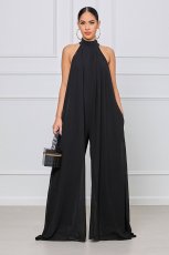 Solid Color Halterneck Chiffon Loose Jumpsuit GYLY-9491