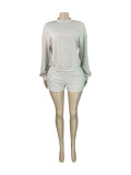 Solid Color Long Sleeve Two Piece Shorts Set CH-25101