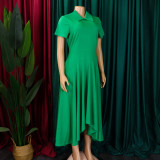 Plus Size Solid Color Irregular Midi Dress GATE-514