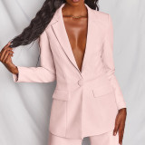 Plus Size Solid Color Blazer Two Piece Pants Set YZCF-ZL1396