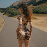 Fashion Print Long Sleeve Two Piece Shorts Set XEF-K25S80887