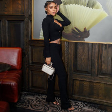 Long Sleeve Hollow Out 3 Piece Pants Set DLSF-K25S80437