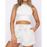 Solid Color Sleeveless Two Piece Shorts Set YMZY-PP0028