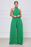 Solid Color Halterneck Chiffon Loose Jumpsuit GYLY-9491