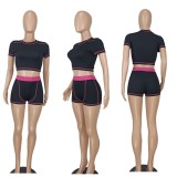 Contrast Color Short Sleeve Two Piece Shorts Set YD-YDT-021-D7