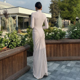Long Sleeve Pleated Slim Maxi Dress GYME-K25D81046