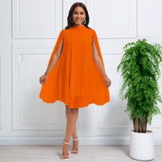 Plus Size Chiffon Bat Sleeve Midi Dress GATE-400