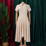 Plus Size Solid Color Irregular Midi Dress GATE-514
