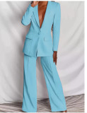 Plus Size Solid Color Blazer Two Piece Pants Set YZCF-ZL1396